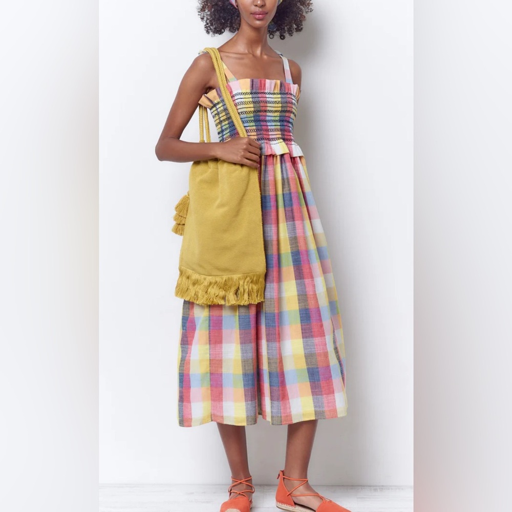 Corey Lynn Calter Multicolor Pastel Plaid Midi Sundress